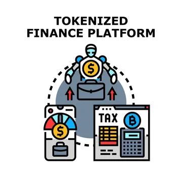 Tokenized asset platform managing digital finance concepts Stock Illustration