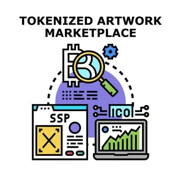 Tokenized digital artwork marketplace concept creating value Stock Illustration