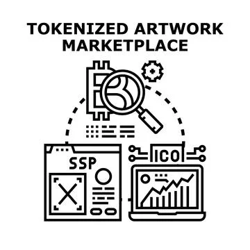 Tokenized digital artwork marketplace concept creating value Stock Illustration