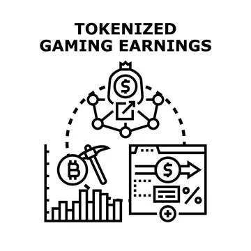 Tokenized gaming earnings with blockchain cryptocurrency concept Stock Illustration
