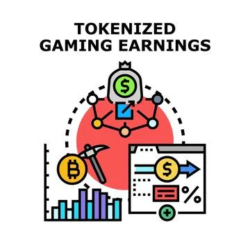 Tokenized gaming earnings with blockchain cryptocurrency concept Stock Illustration