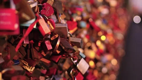 Tokens of Devotion: A Close-Up of Cologne’s Love Locks Video stock 324440771