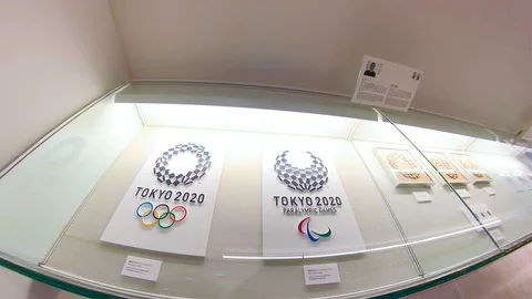 The Tokyo 2020 Olympic frames on the walls in Japan Stock Footage 129279800