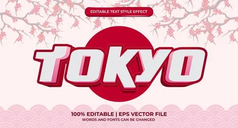 Tokyo, 3d editable text effect. Template with bold font concept. Premium Vect Stock Illustration
