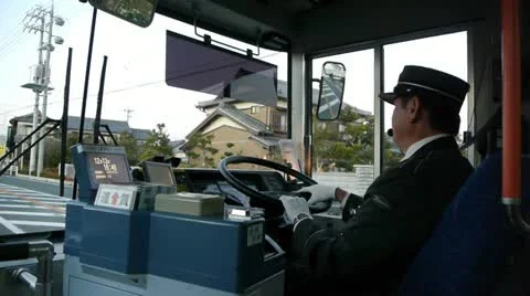 Tokyo Bus Drive - driver focus - HD Stock Footage 14839594