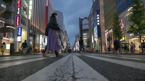 TOKYO - CIRCA 2020: Low angle view of Hokoten-Pedestrian Paradise in Ginza Tokyo Video stock 156500000