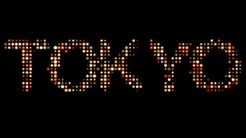 Tokyo City Name in Bright Dotty Lights on Black Background Stock Footage 305412072