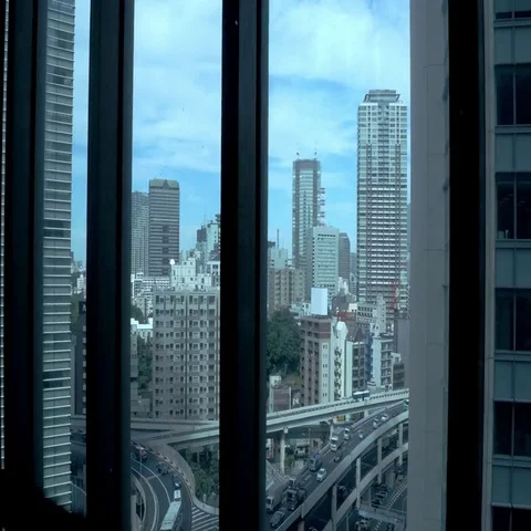 Tokyo city view from elevator Stock Footage