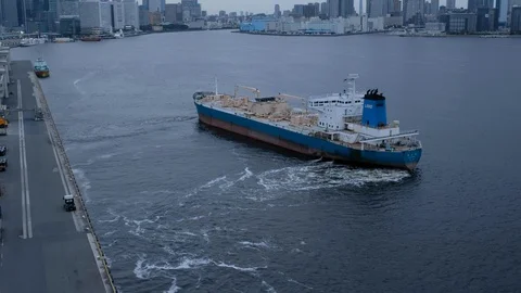 Tokyo Cityscape And Container Ship Stock Footage 110821278