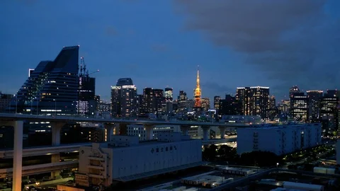 Tokyo Cityscape At Dusk Stock Footage 110819528