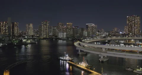 Tokyo cityscape night scene - Loop bridge traffic. FIX Stock Footage 166327104