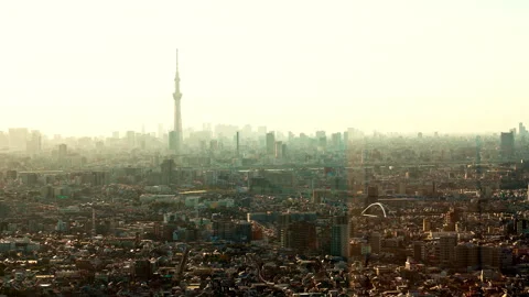 Tokyo cityscape view from elevator during going up from building Stock Footage 294969901