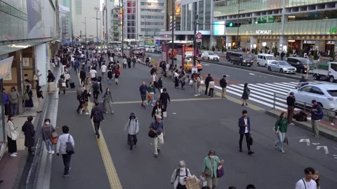 Tokyo Crowd of People on Sidewalk Outside Shinjuku Station, Japan Stock Footage 269085142