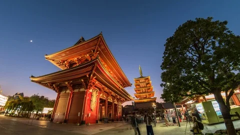 Tokyo day to night timelapse at Asakusa Temple, Japan 4K Time lapse Stock Footage