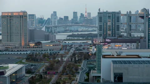 Tokyo downtown infrastructure in evening timelapse Stock Footage 116664042