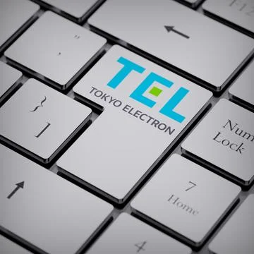 Tokyo Electron logo notebook keycap 3d illustration stock market editorial Stock Photos