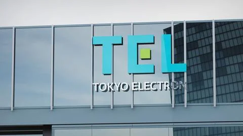 Tokyo Electron Stock data presented on the logo of the office facade editorial Stock Photos