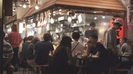 Tokyo Food District At Night Time - Group Of Japanese People Talking. Stock Footage