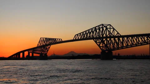Tokyo Gate Bridge and Mount Fuji Stock Footage 327614185