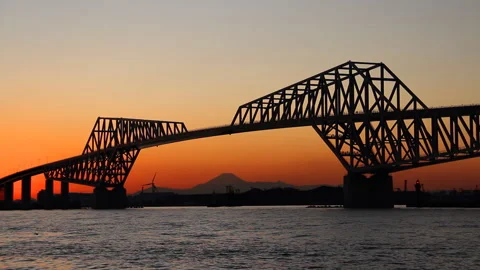Tokyo Gate Bridge and Mount Fuji Stock Footage 327614213
