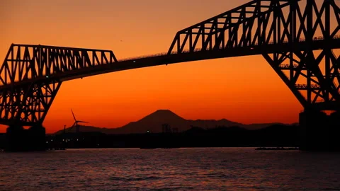 Tokyo Gate Bridge and Mount Fuji Video stock 327614371