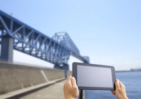 Tokyo Gate Bridge and a tablet PC Stock Photos