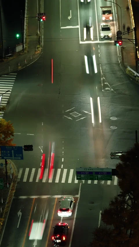 Tokyo intersection with car lights at night top down. Stock Footage 329456583