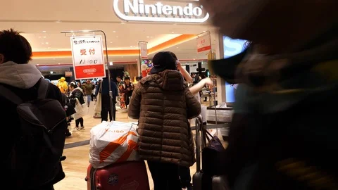 Tokyo, Japan - 12/12/19: Queue for the new Nintendo store in Shibuya, Tokyo Stock Footage 121402336