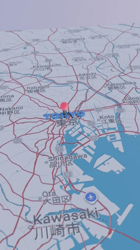 Tokyo Japan Animated Map Location Pin Zoom 4K Vertical Stock Footage 334797928