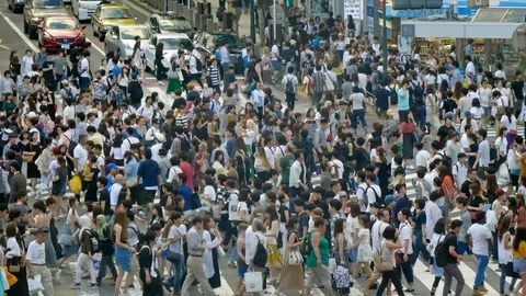 Tokyo, Japan - Circa August 2018 : Time lapse a lot of people in shibuya Stock Footage