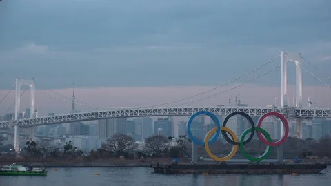 TOKYO, JAPAN : The five ring symbol of the Olympic Games. Time lapse shot. Stock Footage 123682371
