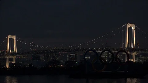 TOKYO, JAPAN : The five ring symbol of the Olympic Games. Time lapse shot. Stock Footage 123682379