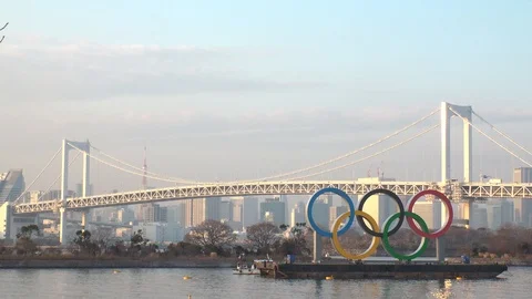 TOKYO, JAPAN : The five ring symbol of the Olympic Games. Time lapse shot. Stock Footage 123682399