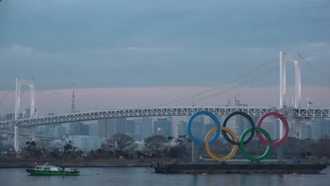 TOKYO, JAPAN : The five ring symbol of the Olympic Games. Time lapse shot. Stock Footage 123682422