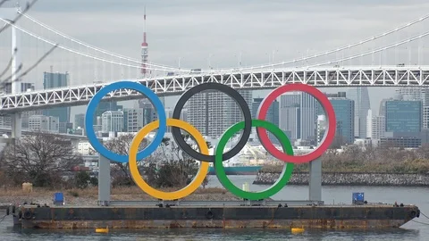 TOKYO, JAPAN : The five ring symbol of the Olympic Games. Time lapse shot. Stock Footage 123682527