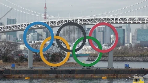 TOKYO, JAPAN : The five ring symbol of the Olympic Games. Time lapse shot. Stock Footage 123682528
