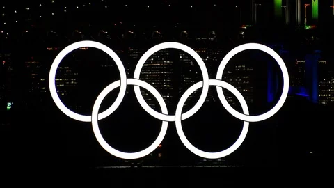 TOKYO, JAPAN : The five ring symbol of the Olympic Games at Odaiba. Stock Footage 123682557