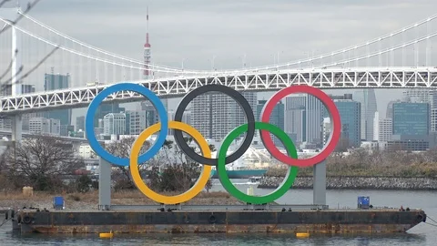 TOKYO, JAPAN : The five ring symbol of the Olympic Games. Time lapse shot. Stock Footage 123682606