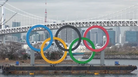 TOKYO, JAPAN : The five ring symbol of the Olympic Games. Time lapse shot. Stock Footage 123682617