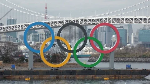 TOKYO, JAPAN : The five ring symbol of the Olympic Games. Time lapse shot. Stock Footage 123682636
