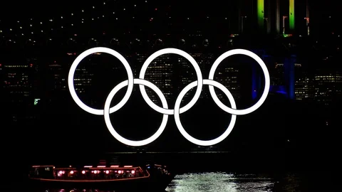 TOKYO, JAPAN : The five ring symbol of the Olympic Games at Odaiba. Stock Footage 123682741