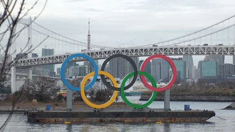 TOKYO, JAPAN : The five ring symbol of the Olympic Games. Time lapse shot. Stock Footage 123682752