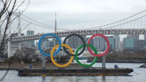 TOKYO, JAPAN : The five ring symbol of the Olympic Games. Time lapse shot. Stock Footage 123682796