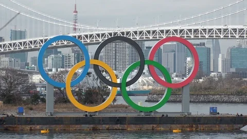 TOKYO, JAPAN : The five ring symbol of the Olympic Games. Time lapse shot. Stock Footage 123682800
