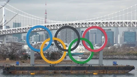 TOKYO, JAPAN : The five ring symbol of the Olympic Games. Time lapse shot. Stock Footage 123682815