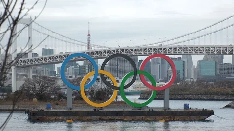 TOKYO, JAPAN : The five ring symbol of the Olympic Games. Time lapse shot. Stock Footage 123682940