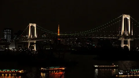 TOKYO, JAPAN : The five ring symbol of the Olympic Games at Odaiba. Stock Footage 123683485