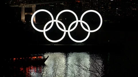 TOKYO, JAPAN : The five ring symbol of the Olympic Games at Odaiba. Stock Footage 123683704