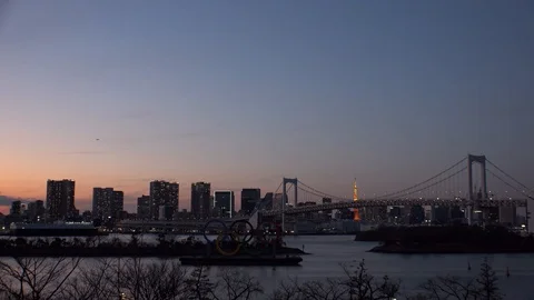 TOKYO, JAPAN : The five ring symbol of the Olympic Games. Time lapse shot. Stock Footage 125007225