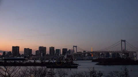 TOKYO, JAPAN : The five ring symbol of the Olympic Games. Time lapse shot. Stock Footage 125007293